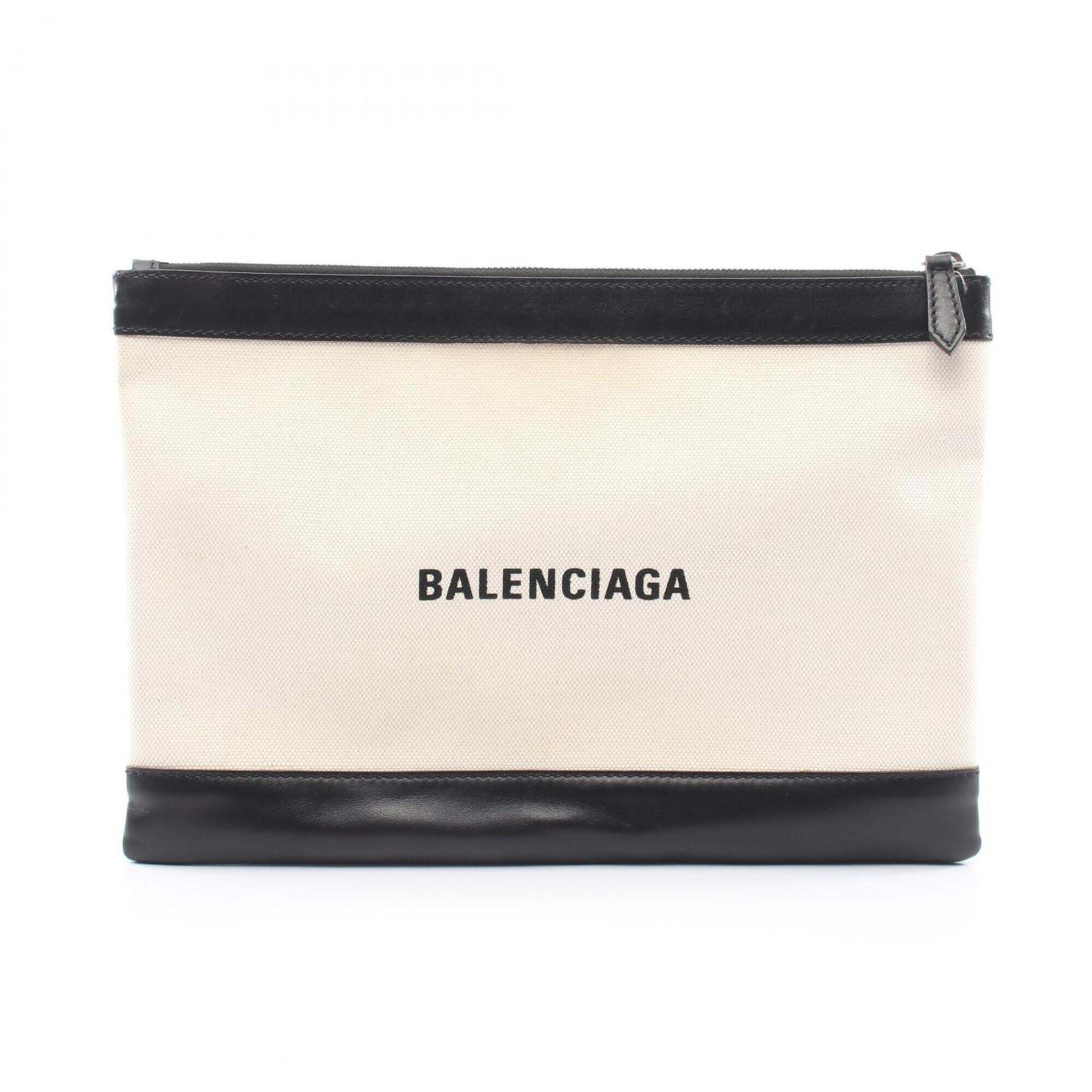 Balenciaga Navy Clip M Second Bag Clutch Handbag Canvas Leather Men's Women's...